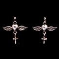 Boucles d'oreilles c�urs ail�s + croix