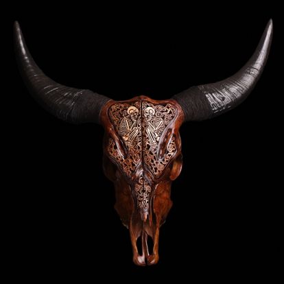 Carved cow skull